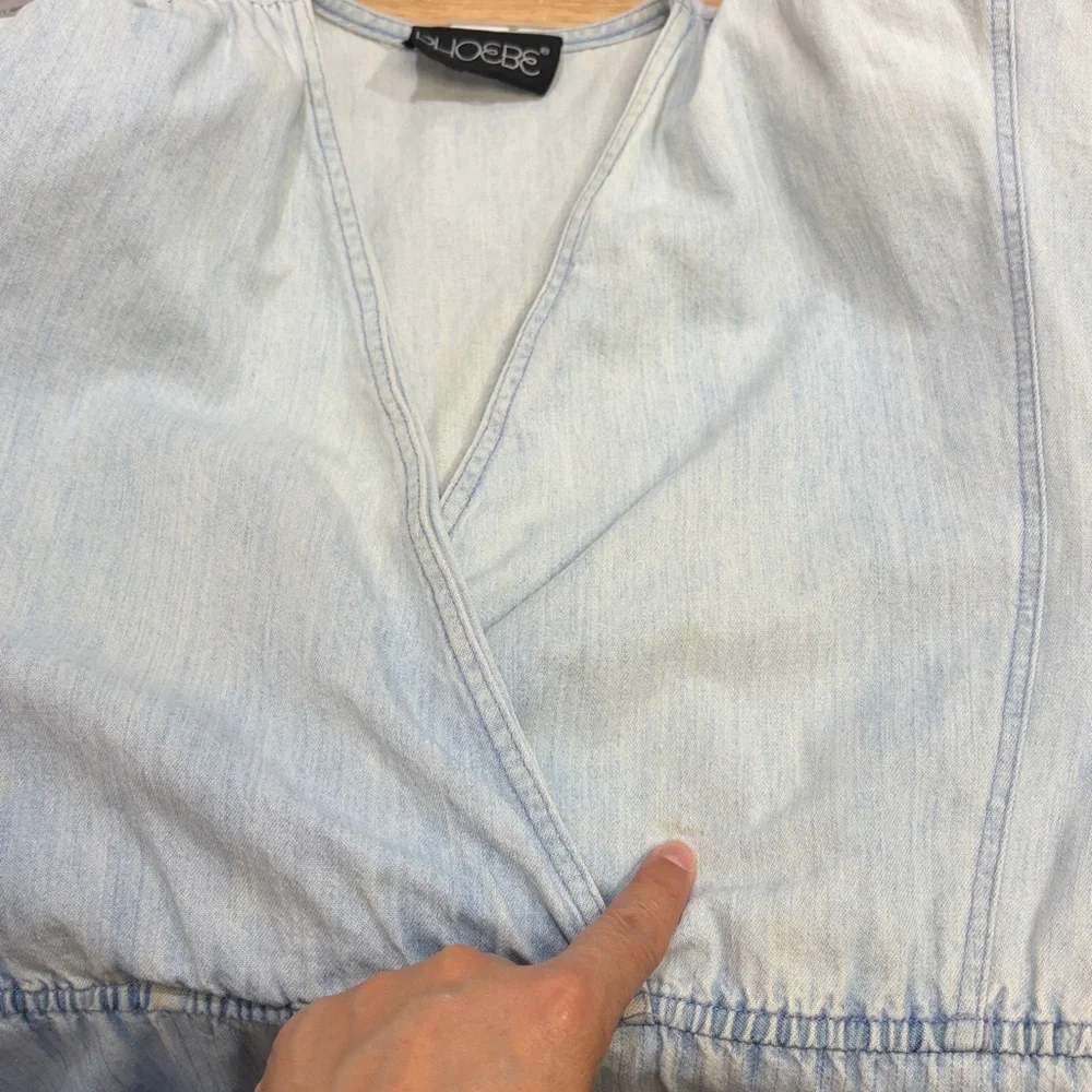 Vintage Pheobe Light Blue Denim Bohemian Hanker-chief Asymmetrical Layered Dress - Picture 11 of 12